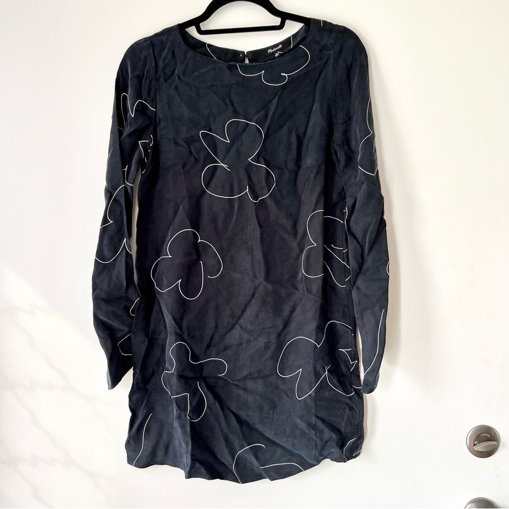 NWT Madewell Shift Long Sleeve Mini Dress in Floral True Black - Picture 7 of 10